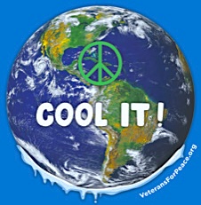 Earth Image with peace symbol and "Cool It!" overlaid by Thomas P. Chisholm for Veterans For Peace